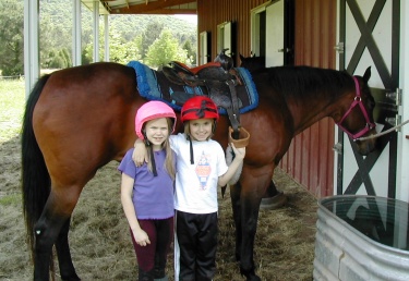 girls with riding helmets